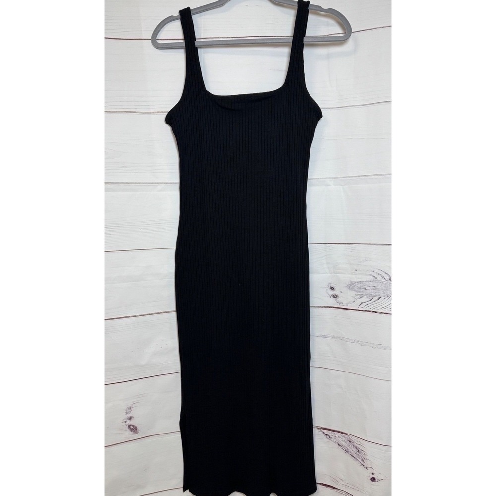Wild Fable Black Ribbed Knit Midi Dress / Size Medium / SKU 0061